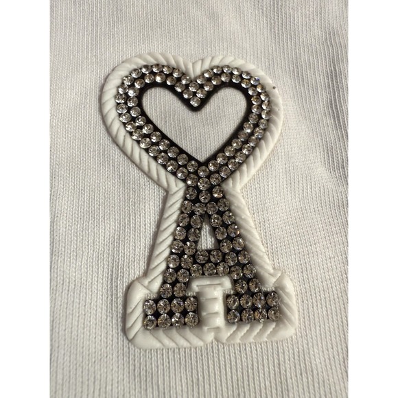 AMI Paris Unisex logo Silver Rhinestone Rare Logo Cotton T-shirt in White Size M - Picture 2 of 5